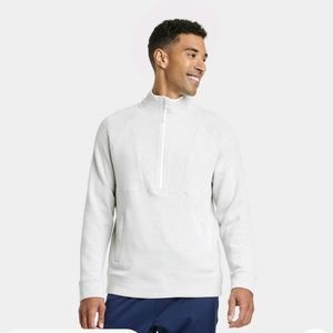 Men's Half‎ Zip Fleece Sweater All In Motion Medium Cream New
